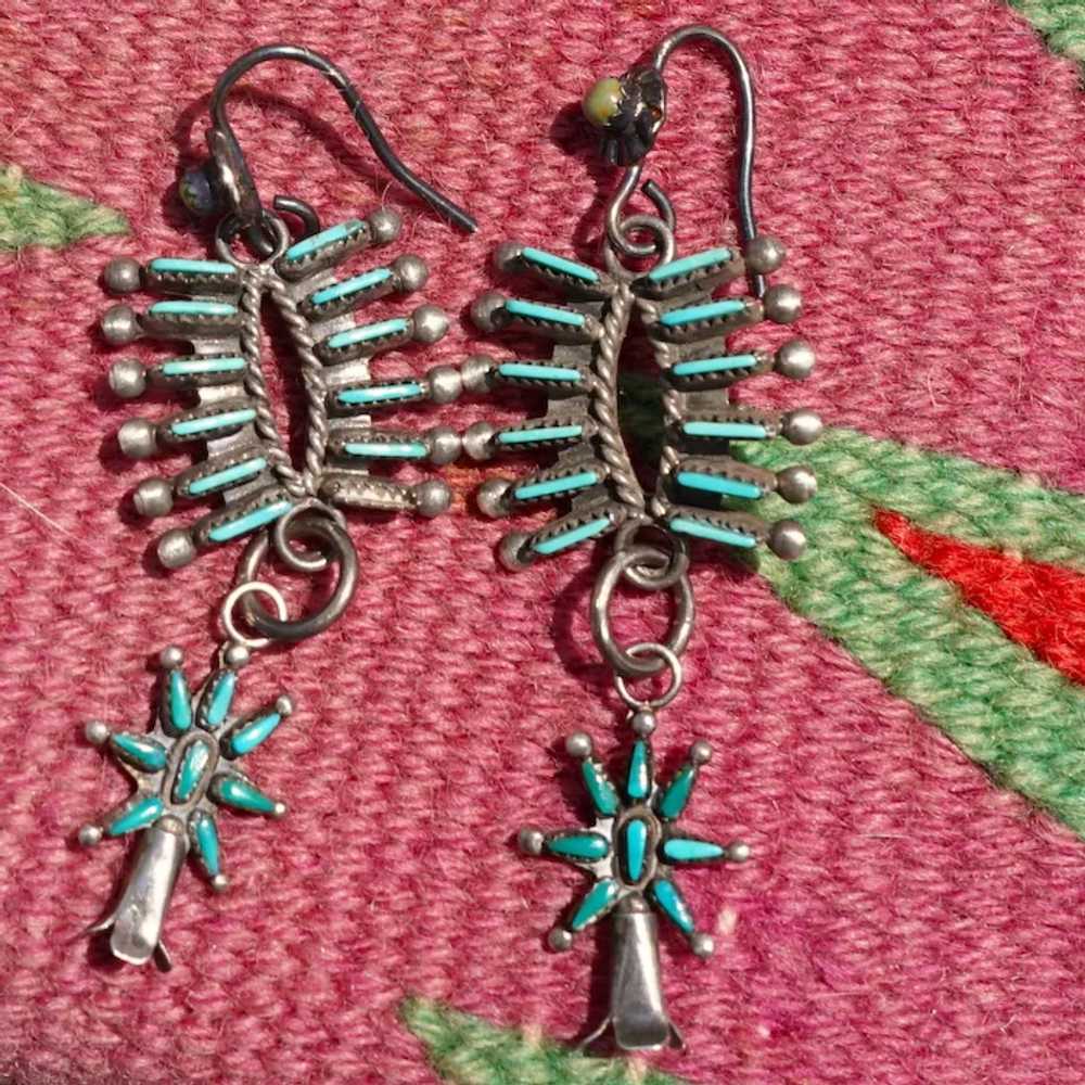 Vintage Zuni Turquoise Petit Point Earrings - image 11