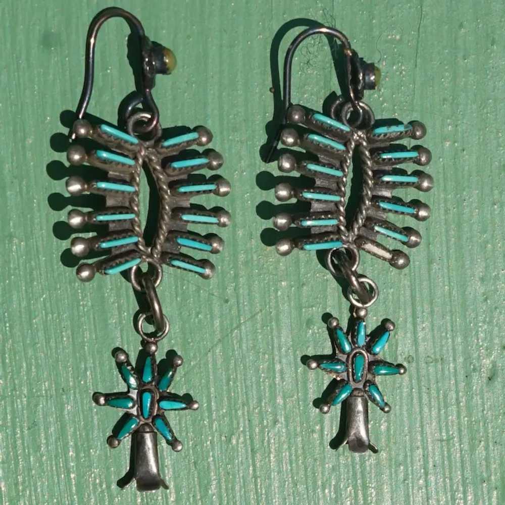 Vintage Zuni Turquoise Petit Point Earrings - image 2
