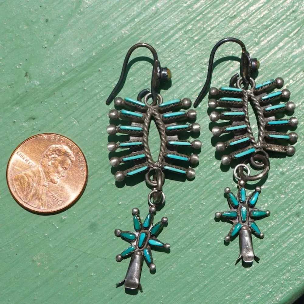 Vintage Zuni Turquoise Petit Point Earrings - image 3