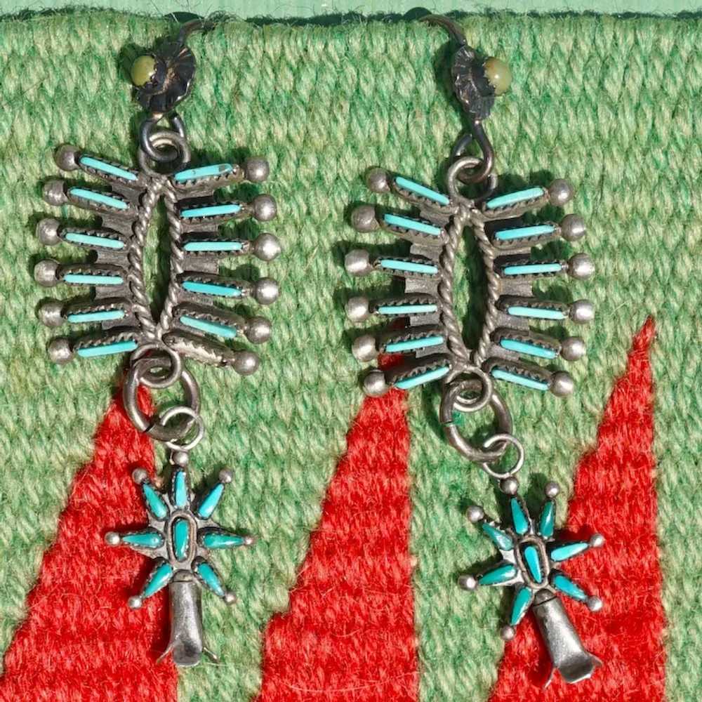 Vintage Zuni Turquoise Petit Point Earrings - image 7
