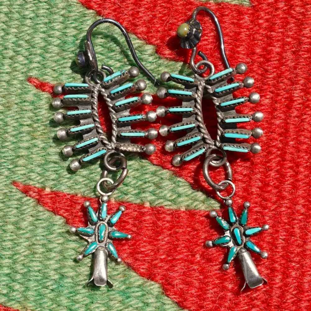 Vintage Zuni Turquoise Petit Point Earrings - image 9
