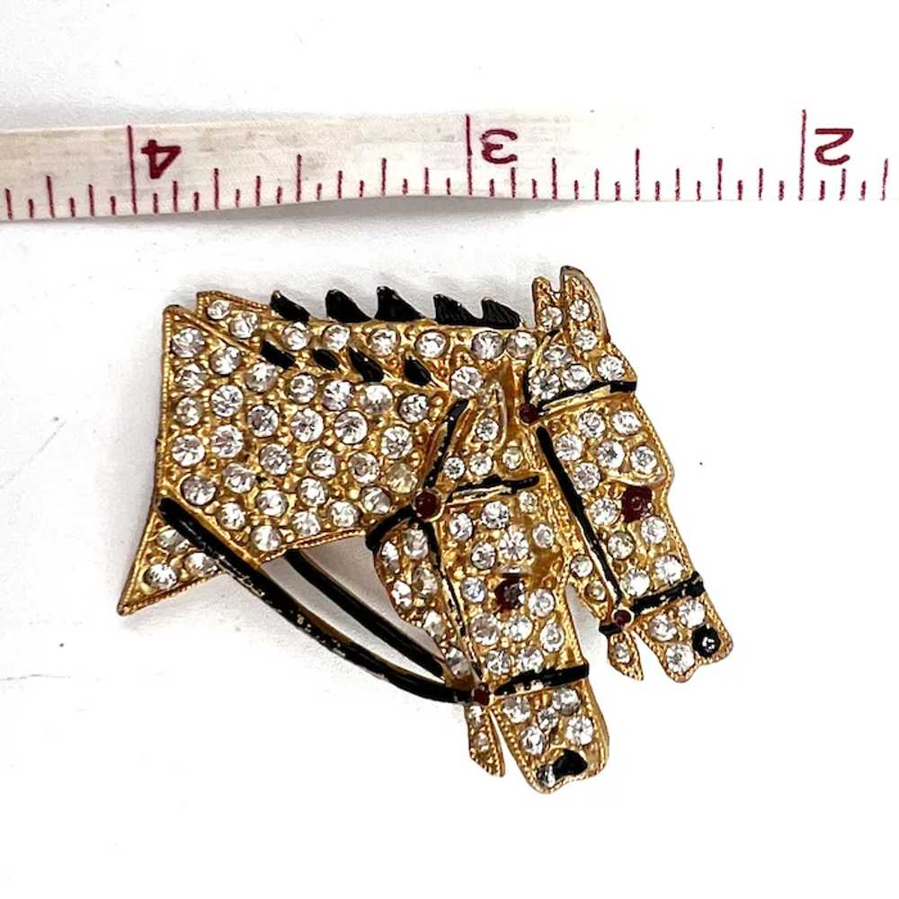 HANDSOME Crystal Race Horse Heads Brooch - image 3