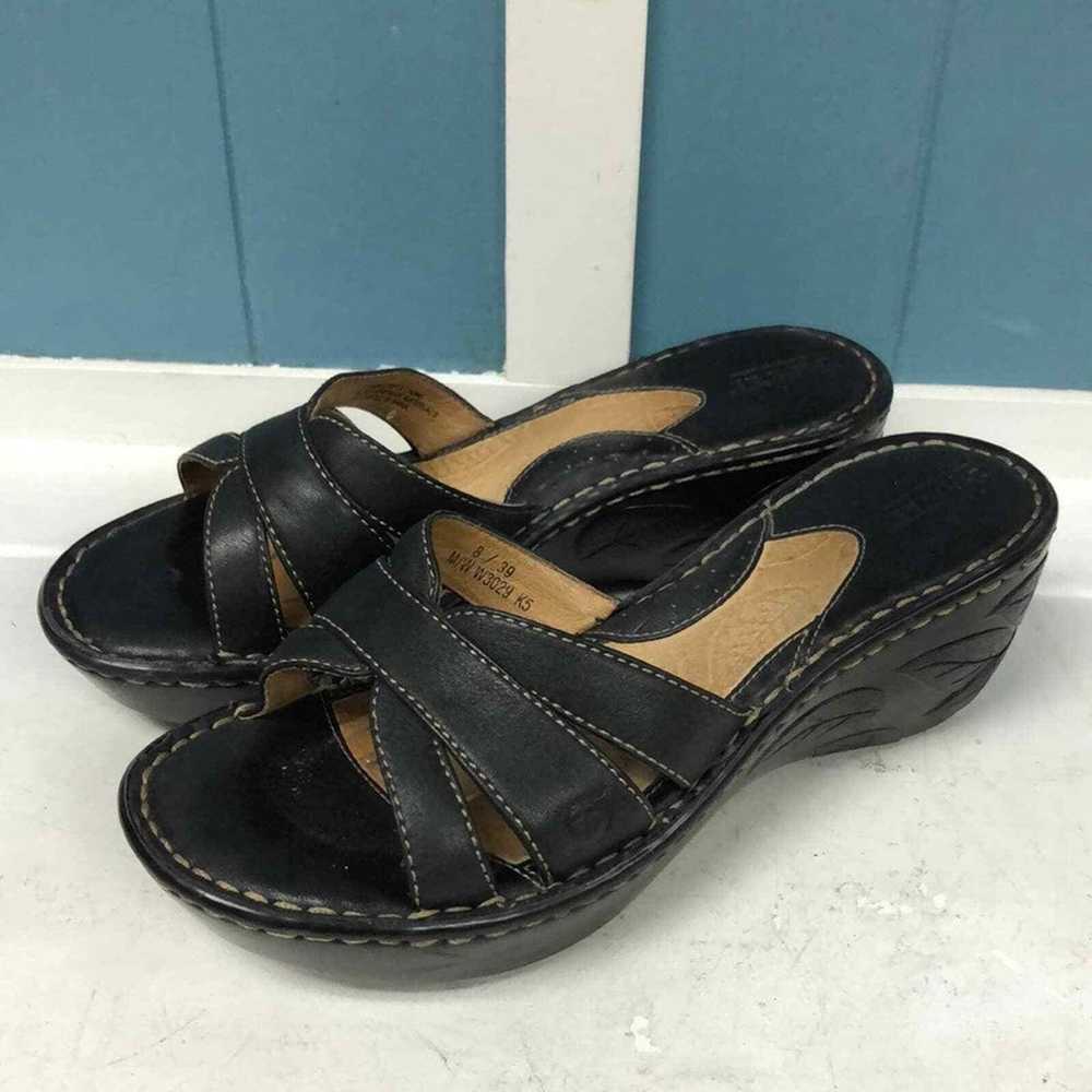 Vintage Boc Schwarz Riemchen Keilabsatz Sandalen … - image 1