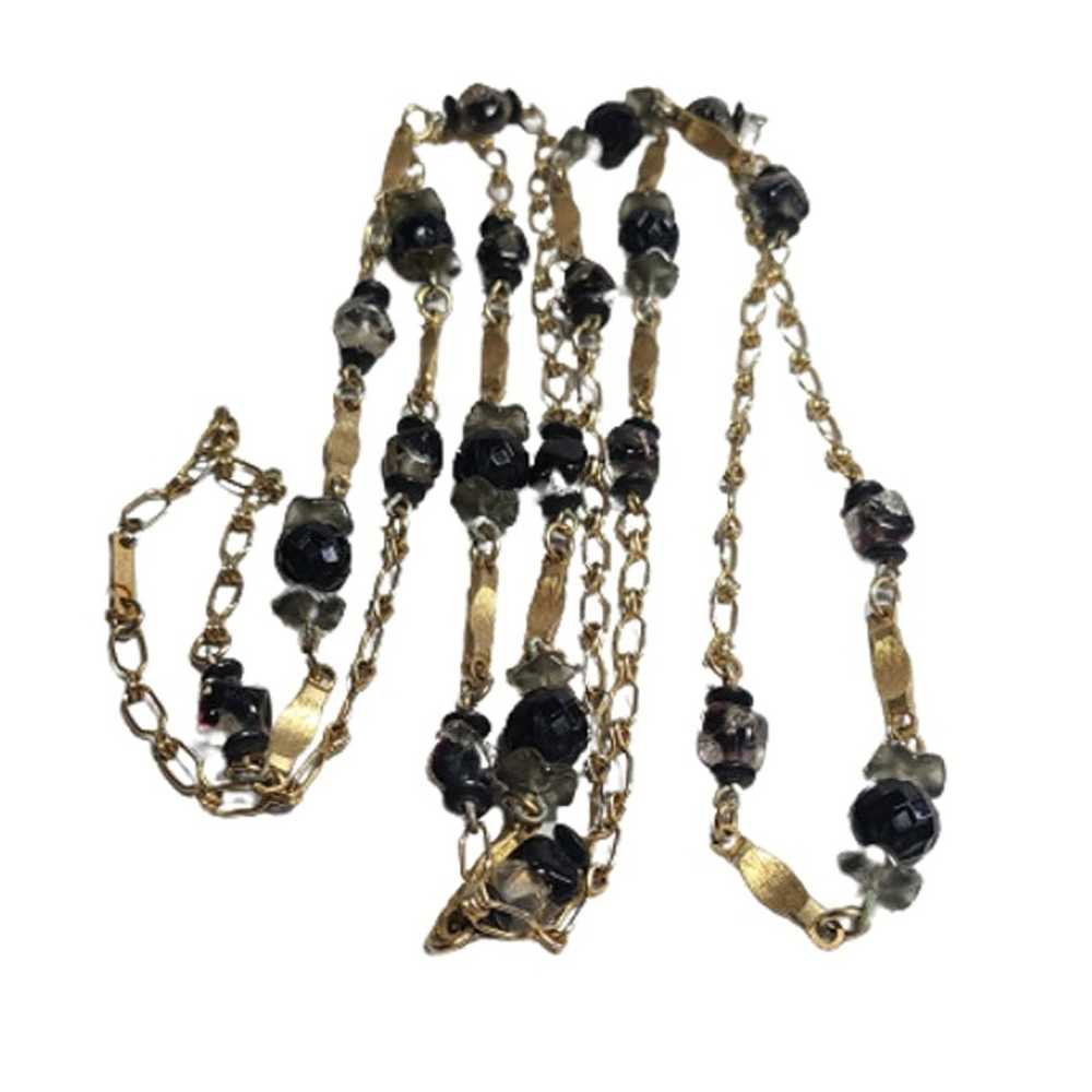 Vintage Hobe, Necklace, Black glass, Chain, Glass… - image 1