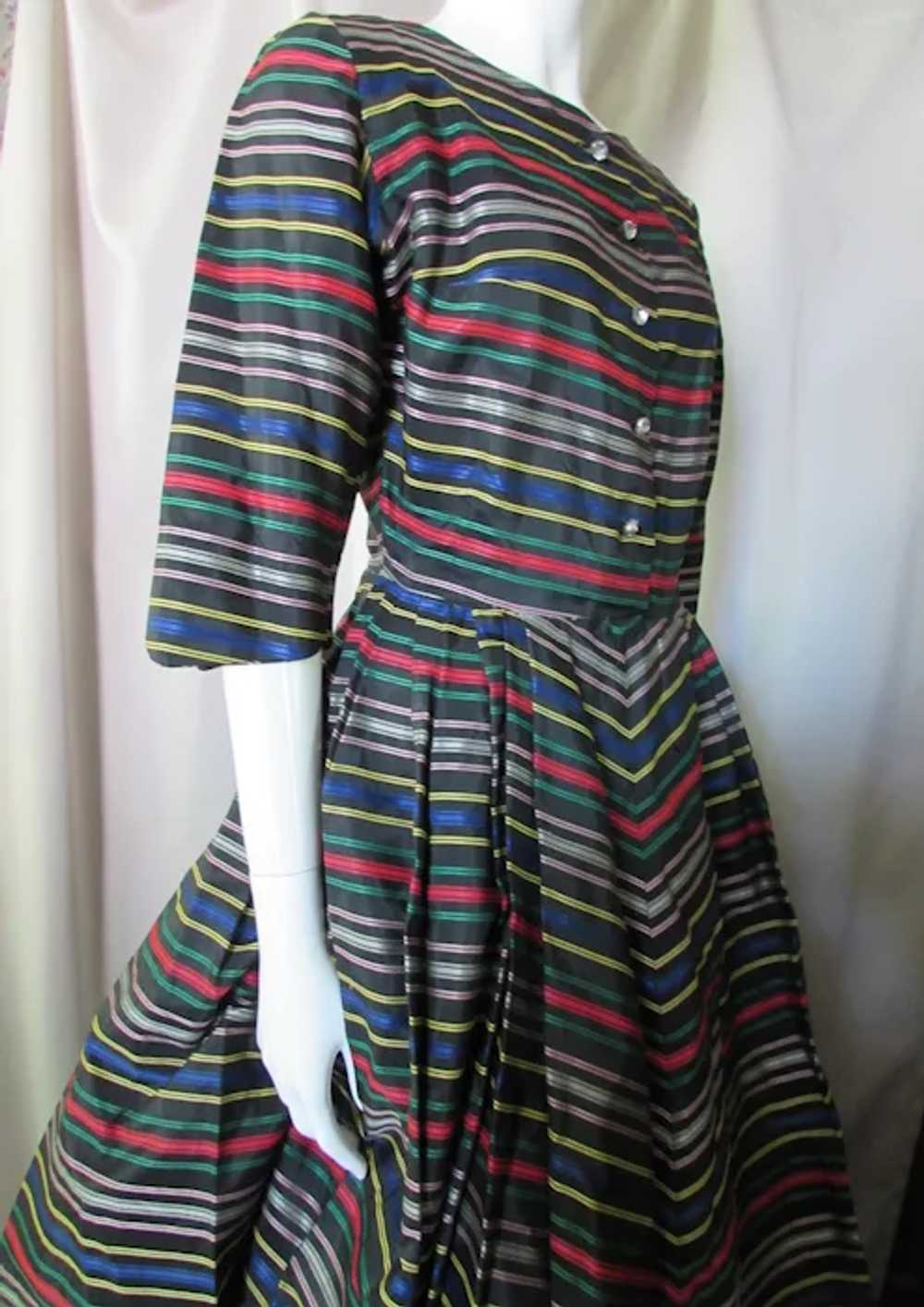 SALE 1950 Era Striped Taffeta Cocktail Dress Spec… - image 2