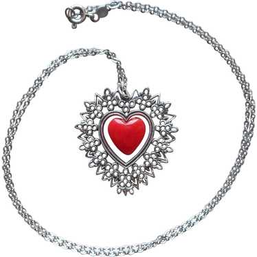 1981 Sterling Silver Coral Heart Necklace Franklin