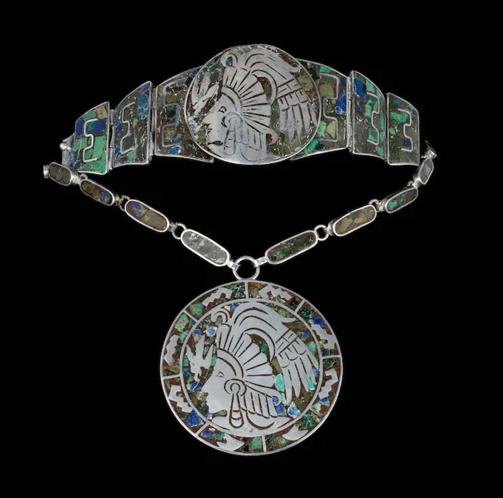 Anton Mexican Deco silver azur-malachite Mozaico … - image 7