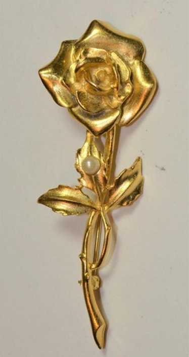 Vintage Signed RICHELIEU Goldtone Faux Pearl ROSE… - image 1