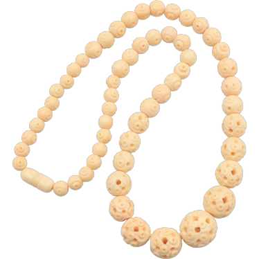 Necklace Art Deco Celluloid Carved Graduated Bead - image 1