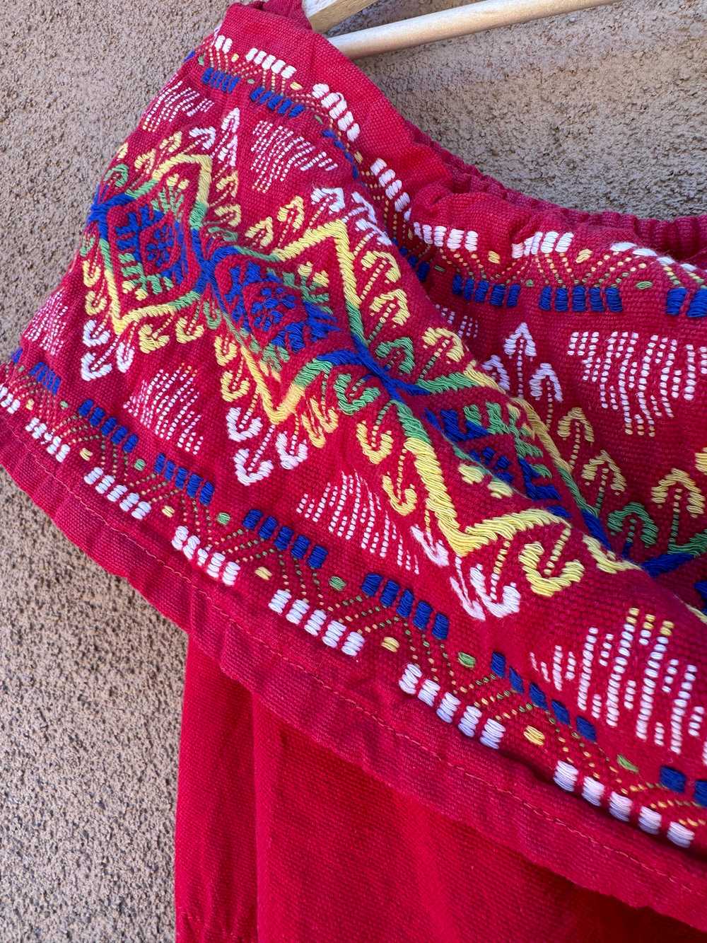 1970's Red Mexican Dress, Cotton - image 3