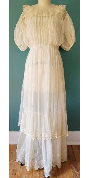 1900s Net and Embroidered Organdy Dress