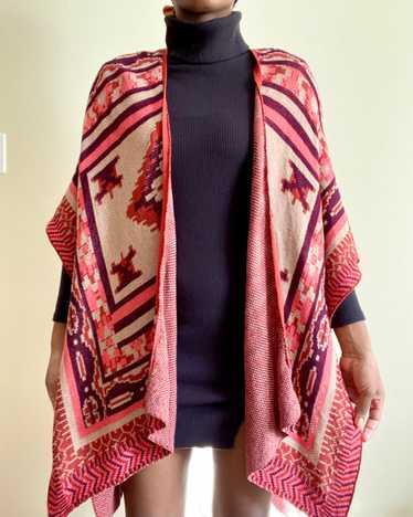 Maroon Abstract Poncho Cape