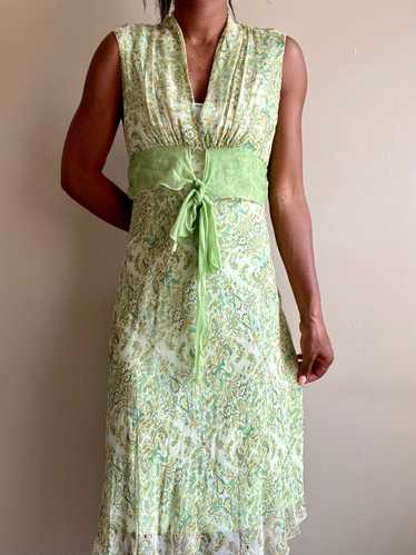 Vintage Y2K Olive Silk Delicate Midi Dress