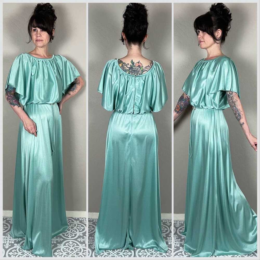 Vintage Vintage 1970s Mint Green Maxi Dress - image 2