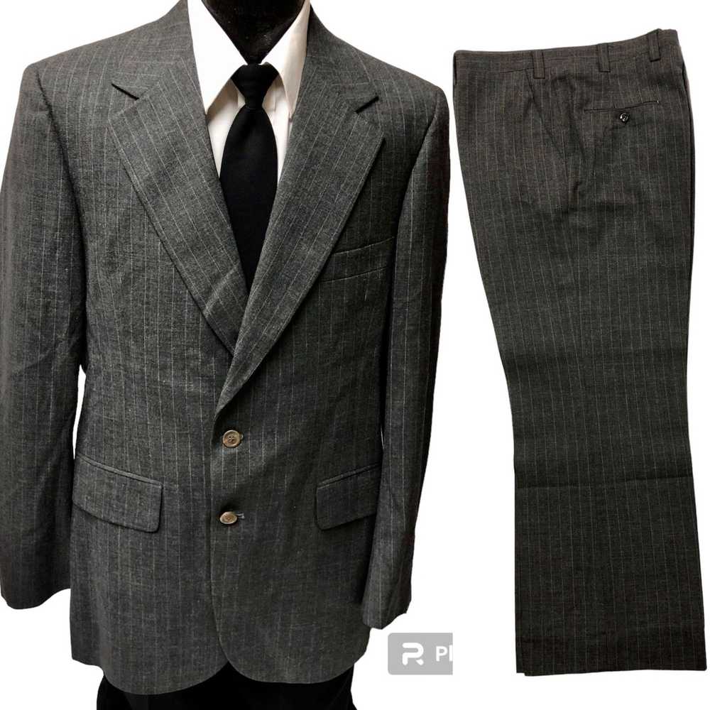 Unkwn 2 pc 70's PBM Charcoal CHALK STRIPE Banker … - image 1