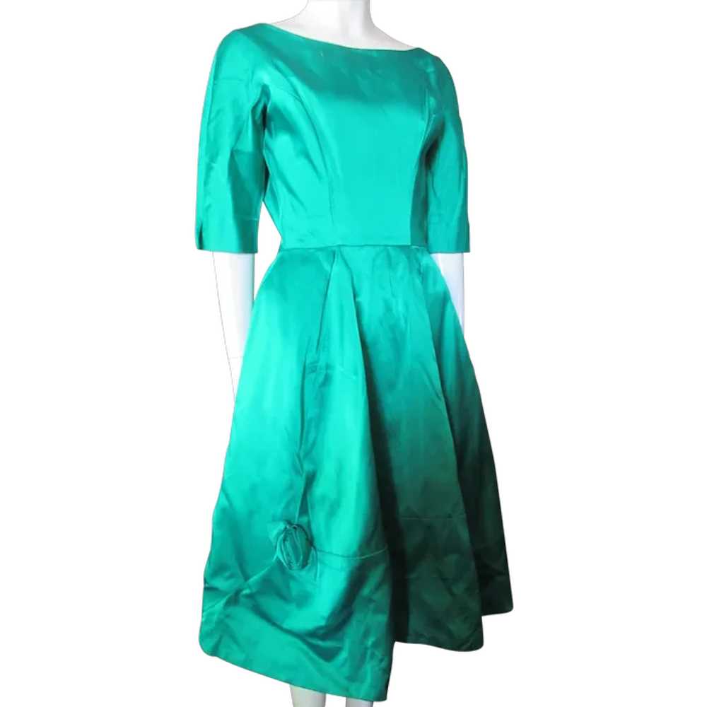 SALE 1960 Era Bouffant Cocktail Dress Emerald Gre… - image 1