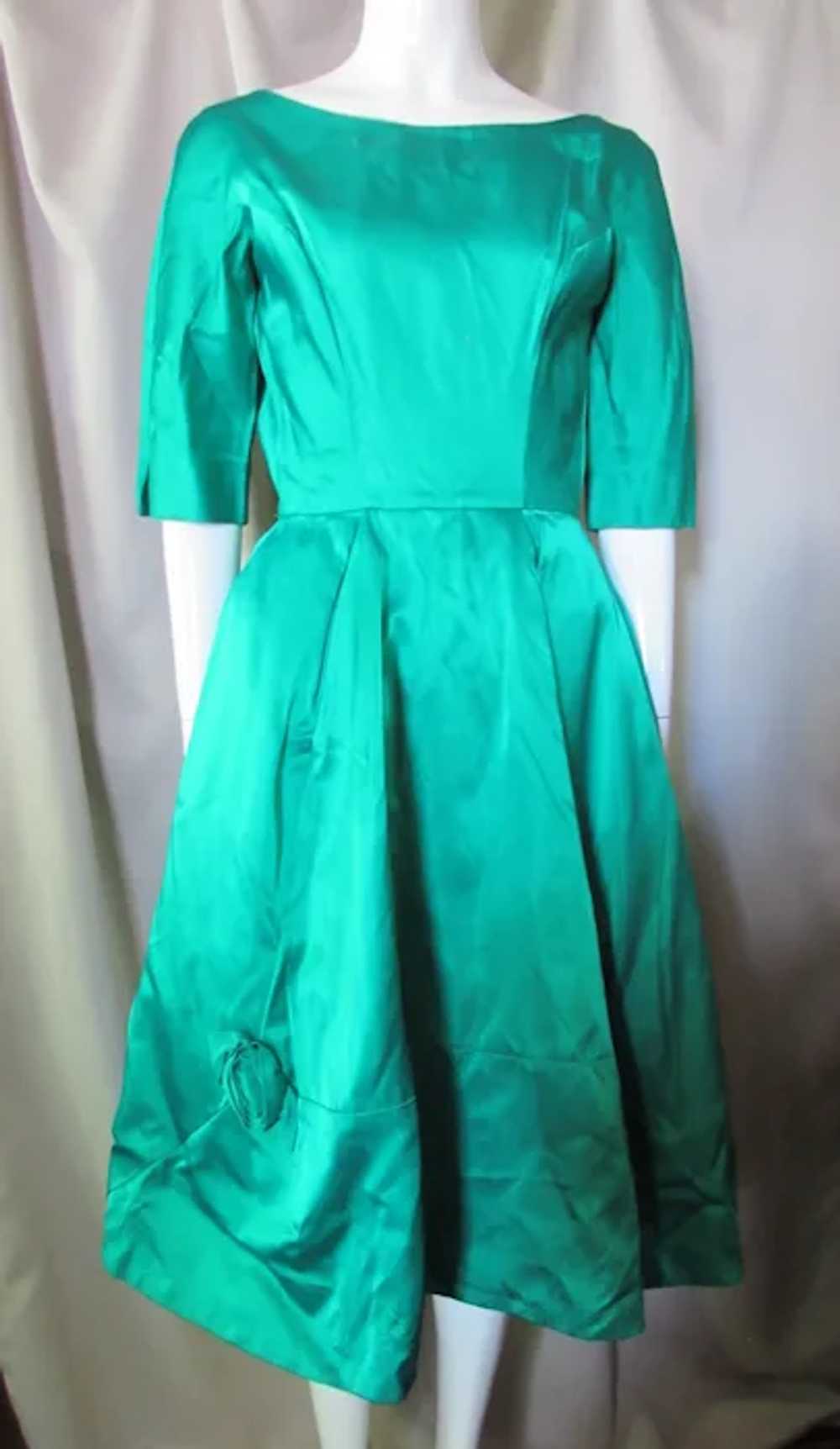 SALE 1960 Era Bouffant Cocktail Dress Emerald Gre… - image 2