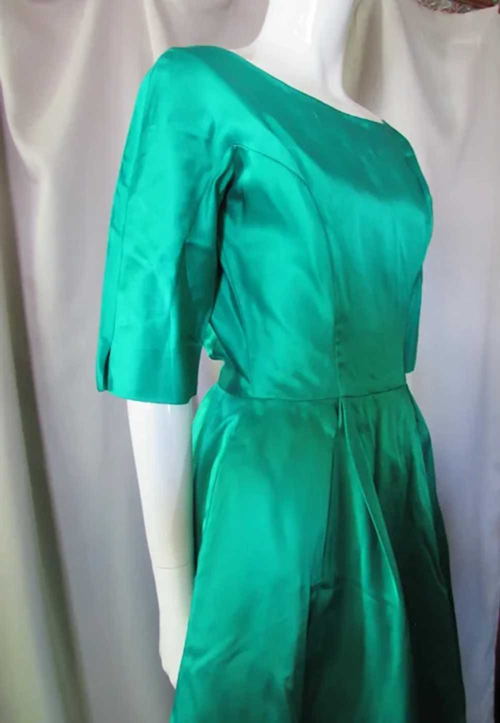 SALE 1960 Era Bouffant Cocktail Dress Emerald Gre… - image 3