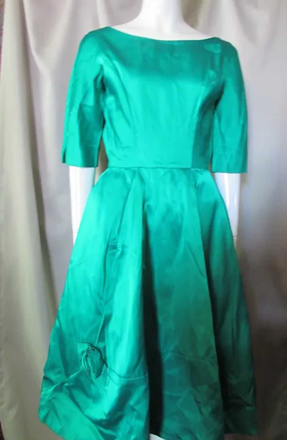 SALE 1960 Era Bouffant Cocktail Dress Emerald Gre… - image 4