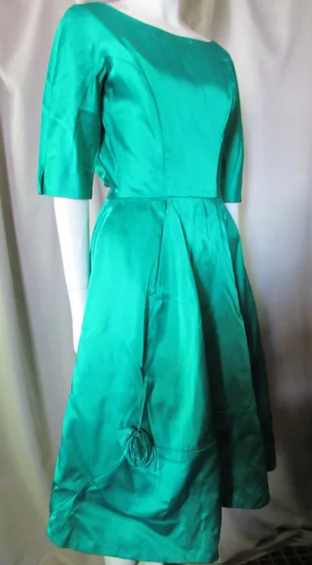 SALE 1960 Era Bouffant Cocktail Dress Emerald Gre… - image 5