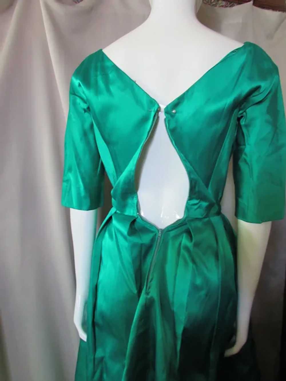 SALE 1960 Era Bouffant Cocktail Dress Emerald Gre… - image 6