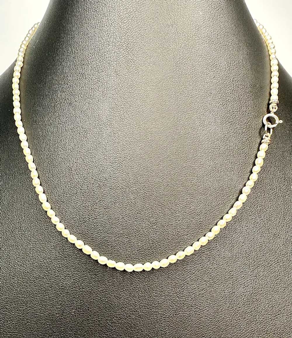 14k Gold and Tiny Cultured Pearl Necklace - image 3