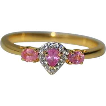 Natural Padparadscha Sapphire Gold Ring with Diam… - image 1