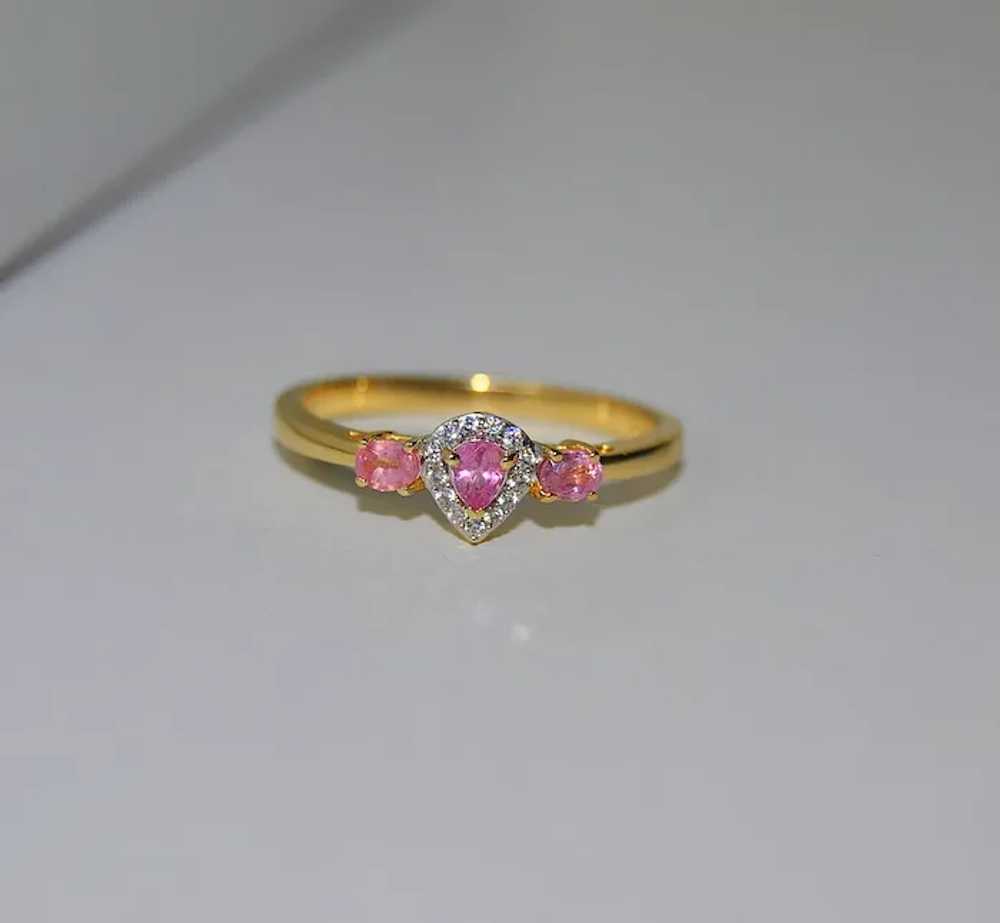 Natural Padparadscha Sapphire Gold Ring with Diam… - image 2