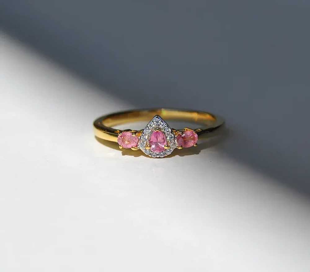 Natural Padparadscha Sapphire Gold Ring with Diam… - image 3