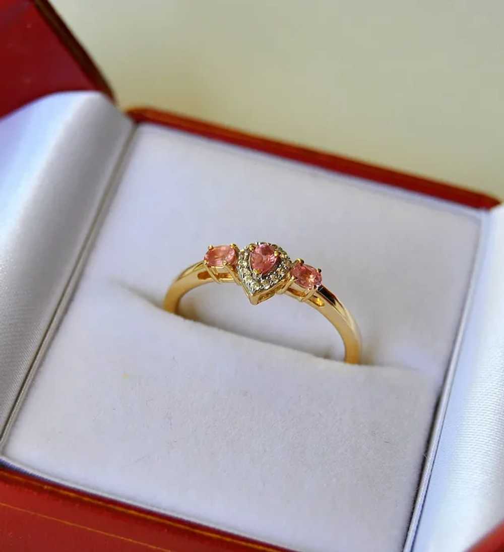 Natural Padparadscha Sapphire Gold Ring with Diam… - image 6