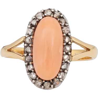 Antique Victorian Coral Diamond Ring Sz 5 Small Ov