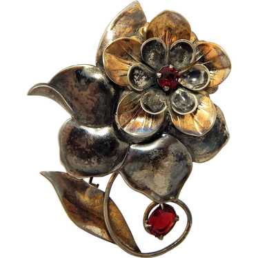 Large Sterling Floral mid-Century Pin
