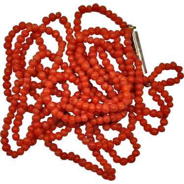 Salmon Coral bead Triple Strand Necklace Tube Cla… - image 1