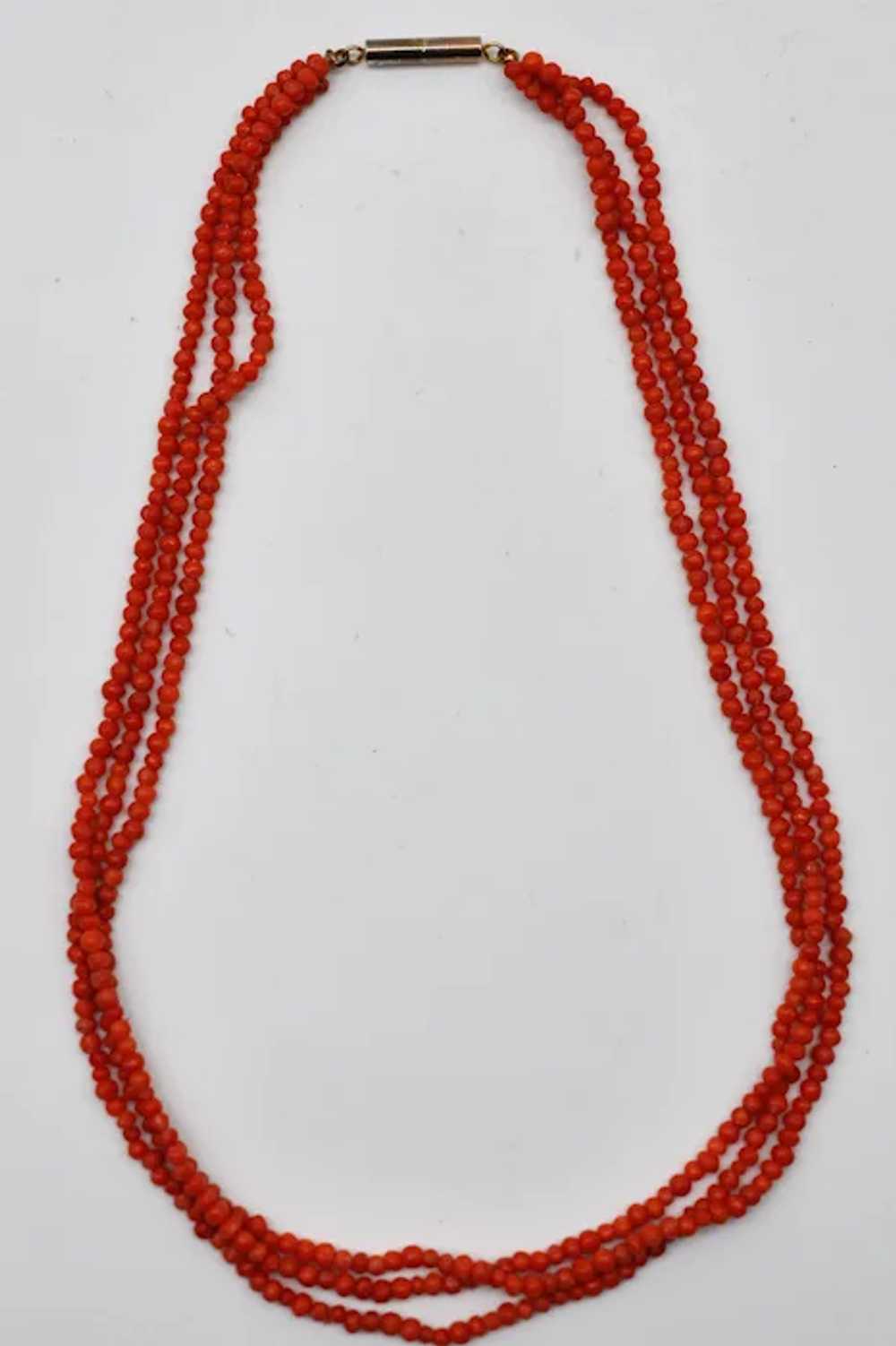 Salmon Coral bead Triple Strand Necklace Tube Cla… - image 2
