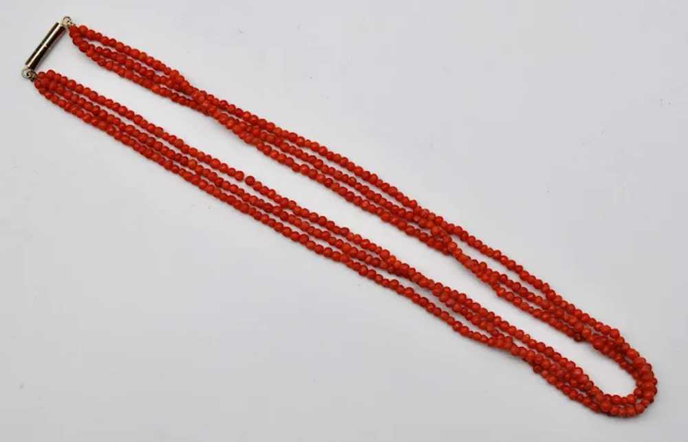Salmon Coral bead Triple Strand Necklace Tube Cla… - image 3