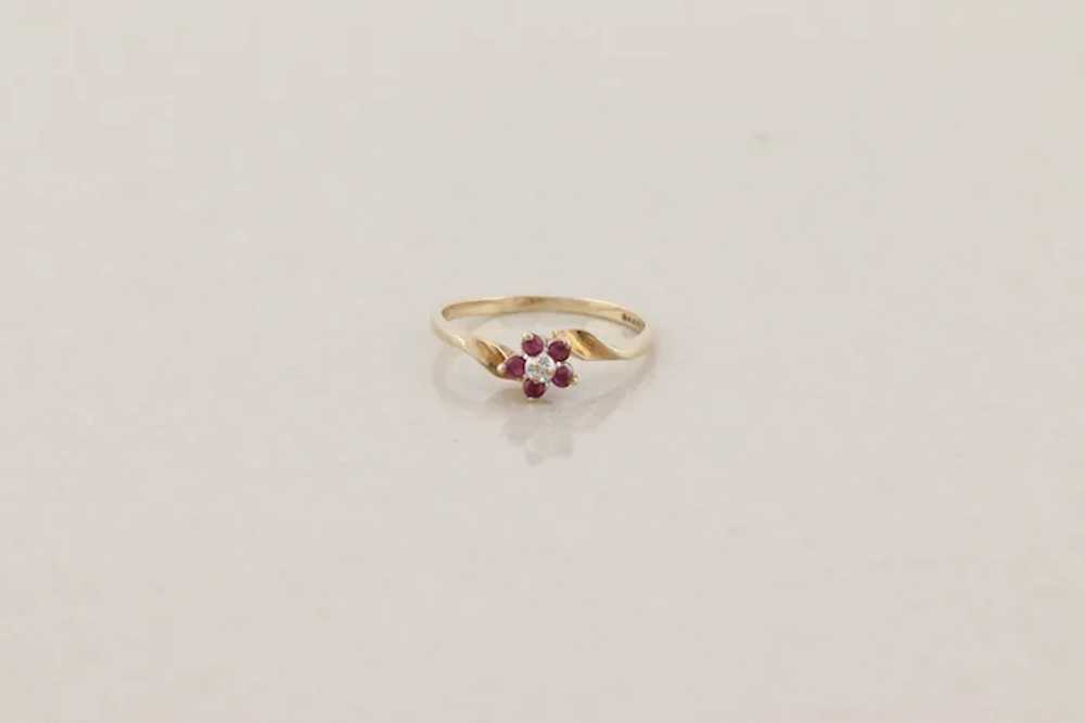 10k Yellow Gold Natural Ruby and Diamond Flower R… - image 5