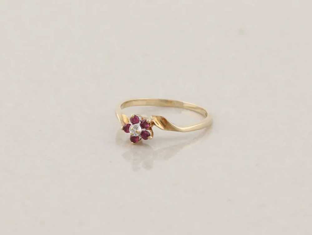 10k Yellow Gold Natural Ruby and Diamond Flower R… - image 6