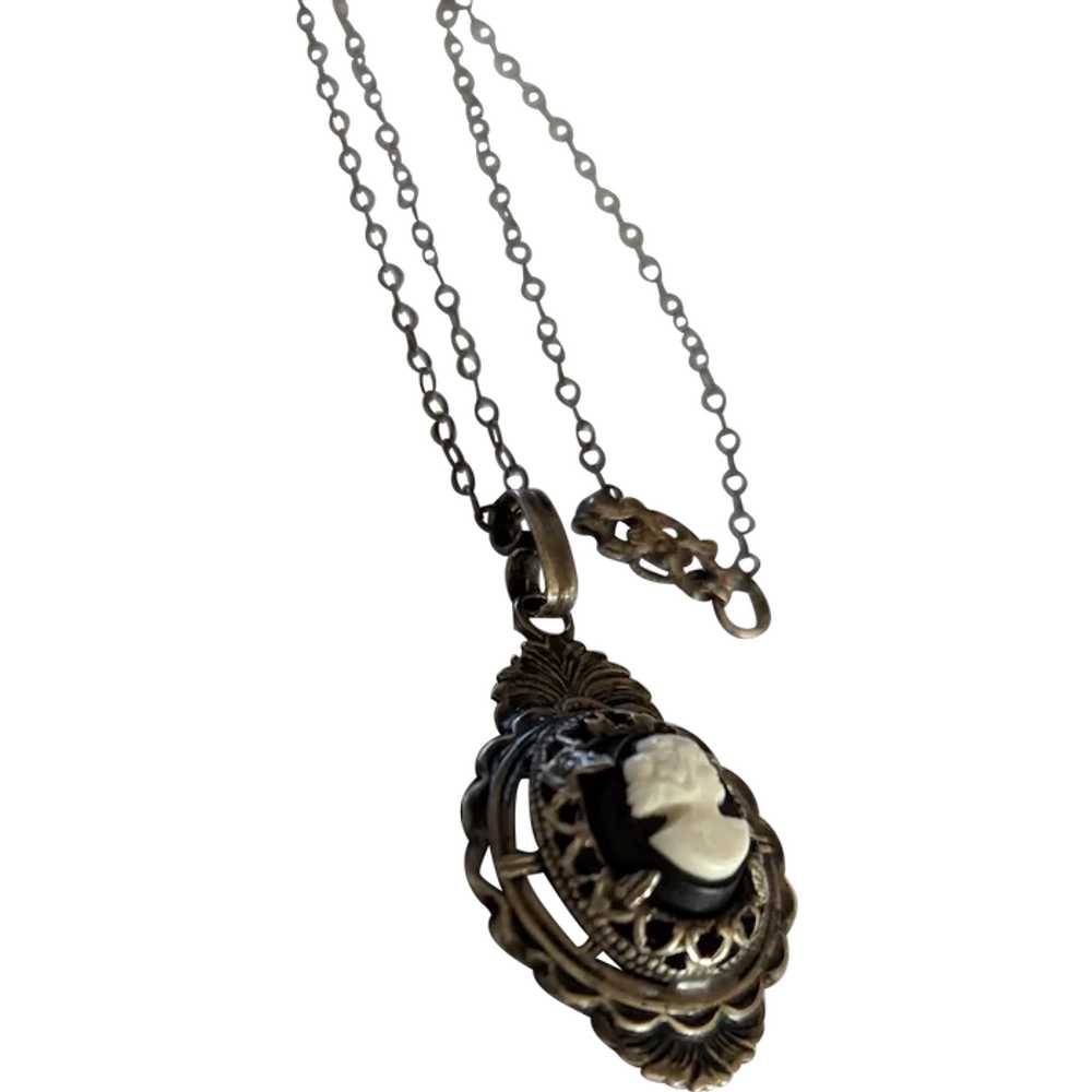 Sterling Silver Antique Glass Cameo Necklace - image 1