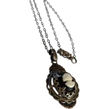 Sterling Silver Antique Glass Cameo Necklace - image 1