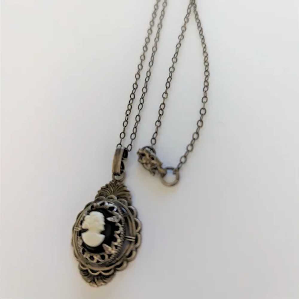 Sterling Silver Antique Glass Cameo Necklace - image 2