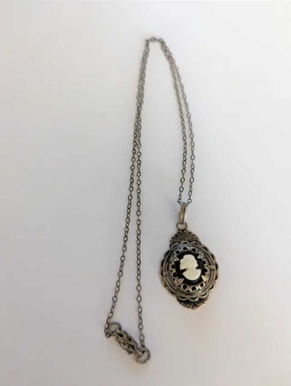 Sterling Silver Antique Glass Cameo Necklace - image 3