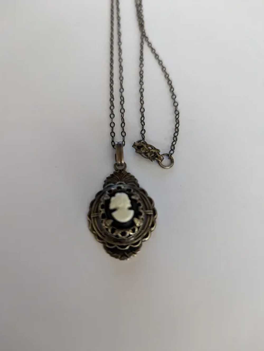 Sterling Silver Antique Glass Cameo Necklace - image 4