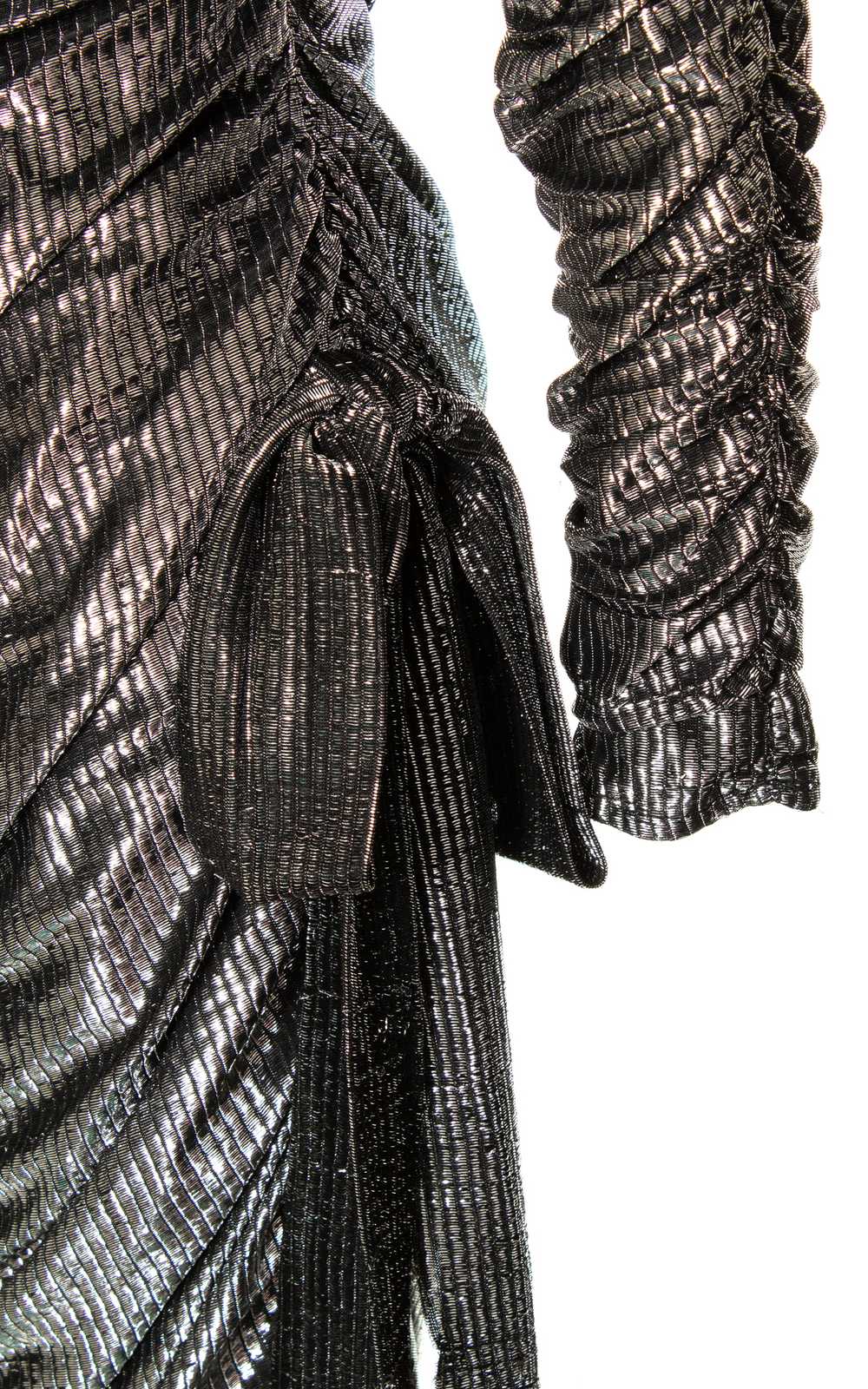 1970s 1980s NEW LEAF Metallic Ruched Gown | small… - image 7