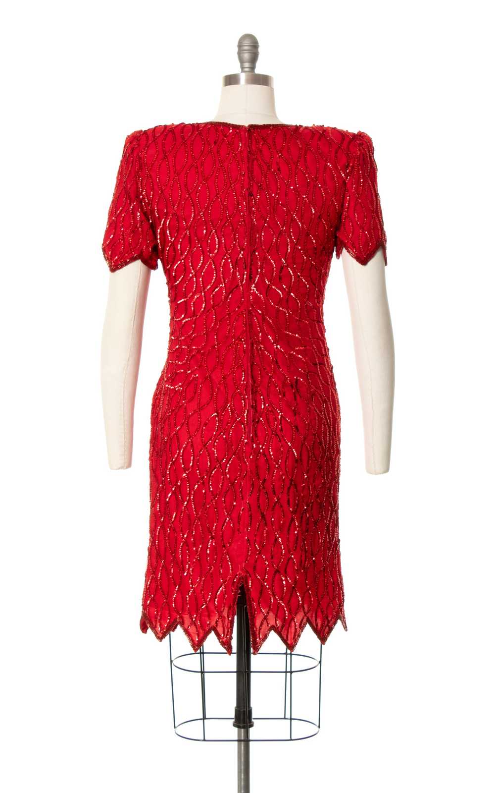 1980s Red Silk Sequin Beaded Party Dress | small - image 6