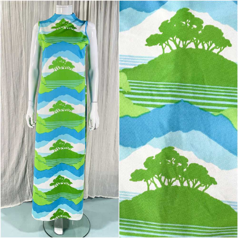 Vintage Maxi Dress Trees/Nature/Novelty Print, Bo… - image 10