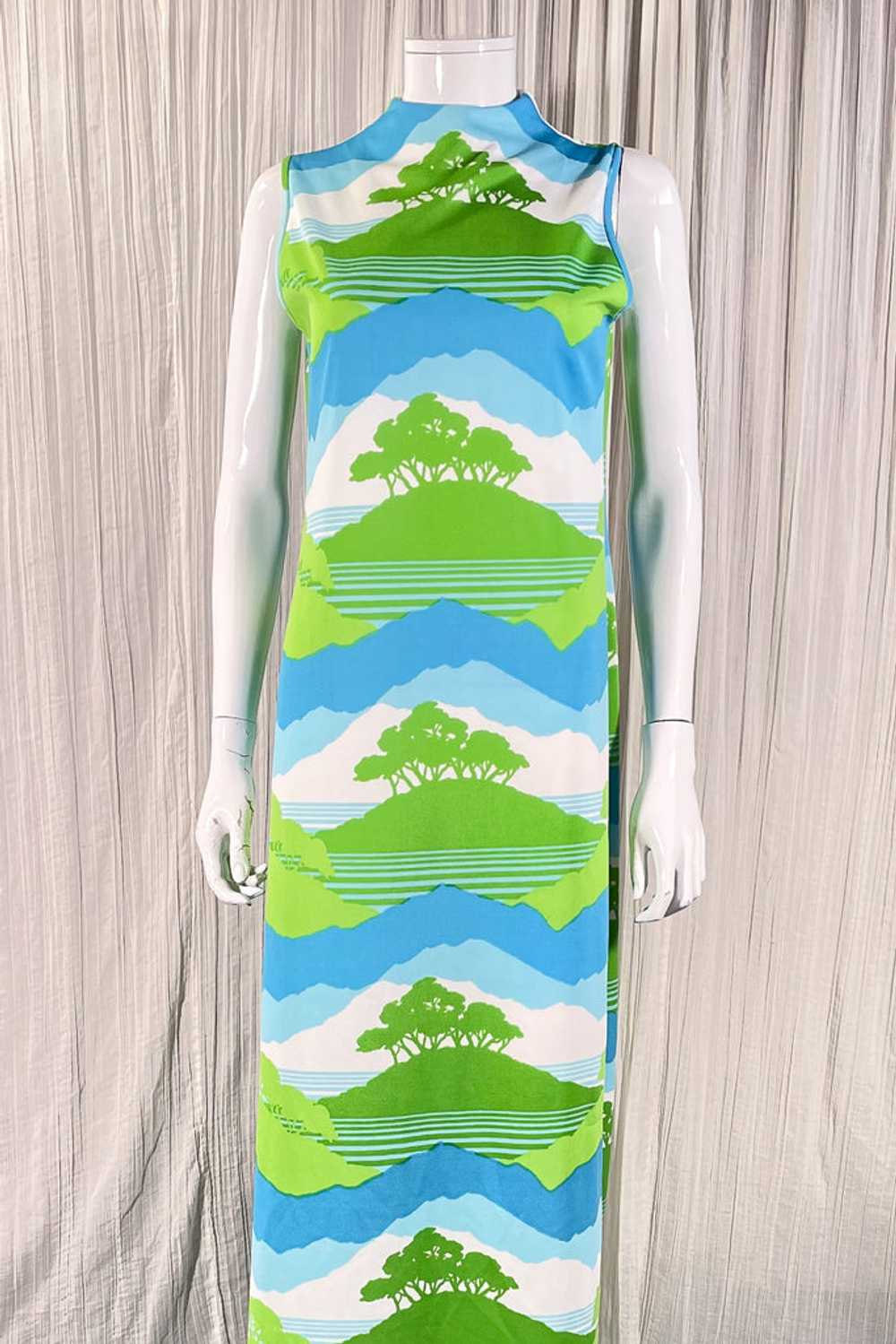 Vintage Maxi Dress Trees/Nature/Novelty Print, Bo… - image 7