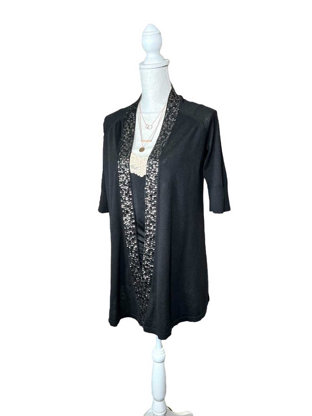 Express Express Black Sequin Trim Knit 3/4 Sleeve… - image 1