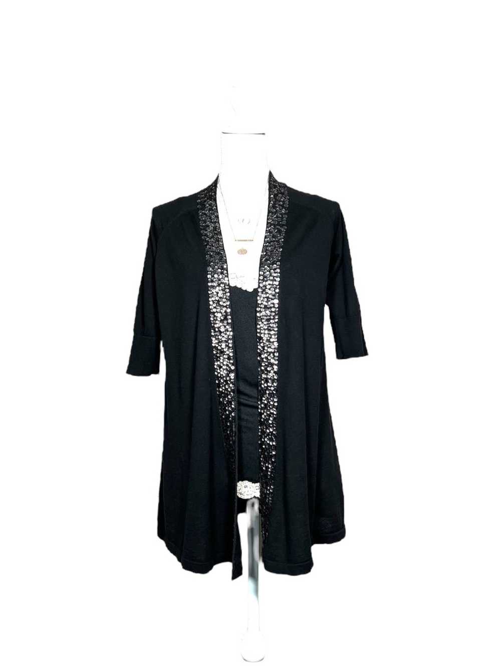 Express Express Black Sequin Trim Knit 3/4 Sleeve… - image 2