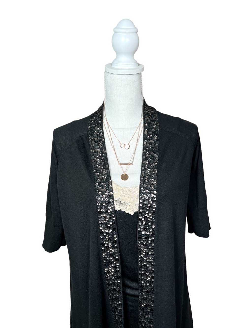 Express Express Black Sequin Trim Knit 3/4 Sleeve… - image 3