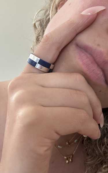 Vintage Sterling Silver and Lapis Blue Checkered … - image 1
